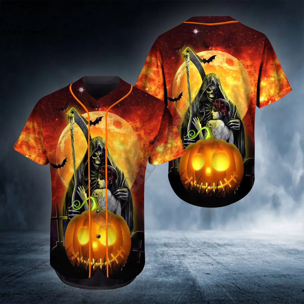 PLstar Cosmos Baseball Jersey Shirt Happy Halloween Pumpkin Couple Skull Baseball Jersey Us Size Love Skull Gift hip hop Tops