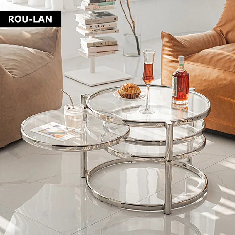 Tempered Glass Coffee Table Household Stainless Steel Tea Table