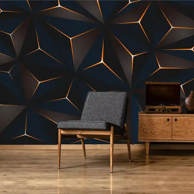 Wellyu วอลล์เปเปอร์ที่กำหนดเอง3d Nordic Modern Minimalist Golden เส้นเรขาคณิตพื้นหลังทีวีห้องนั่งเล่นห้องนอนภาพจิตรกรรมฝาผนัง 1