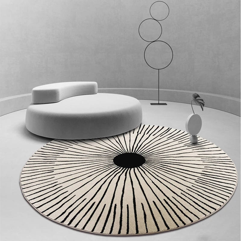 Round Living Room Carpets Minimalist Bedroom Plush Warm Fluffy Rug Line Home Decor Coffee Table Anti Slip Floor Mat Polyester