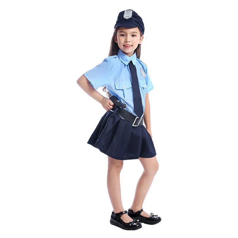  DY013M - Disfraz de oficial de policía de Halloween, 9 piezas,  para niños, niñas, policía, cosplay, uniforme, con accesorios de equipo,  esposas, insignia, silbato, reloj, lentes talkie, DY013M : Ropa, Zapatos