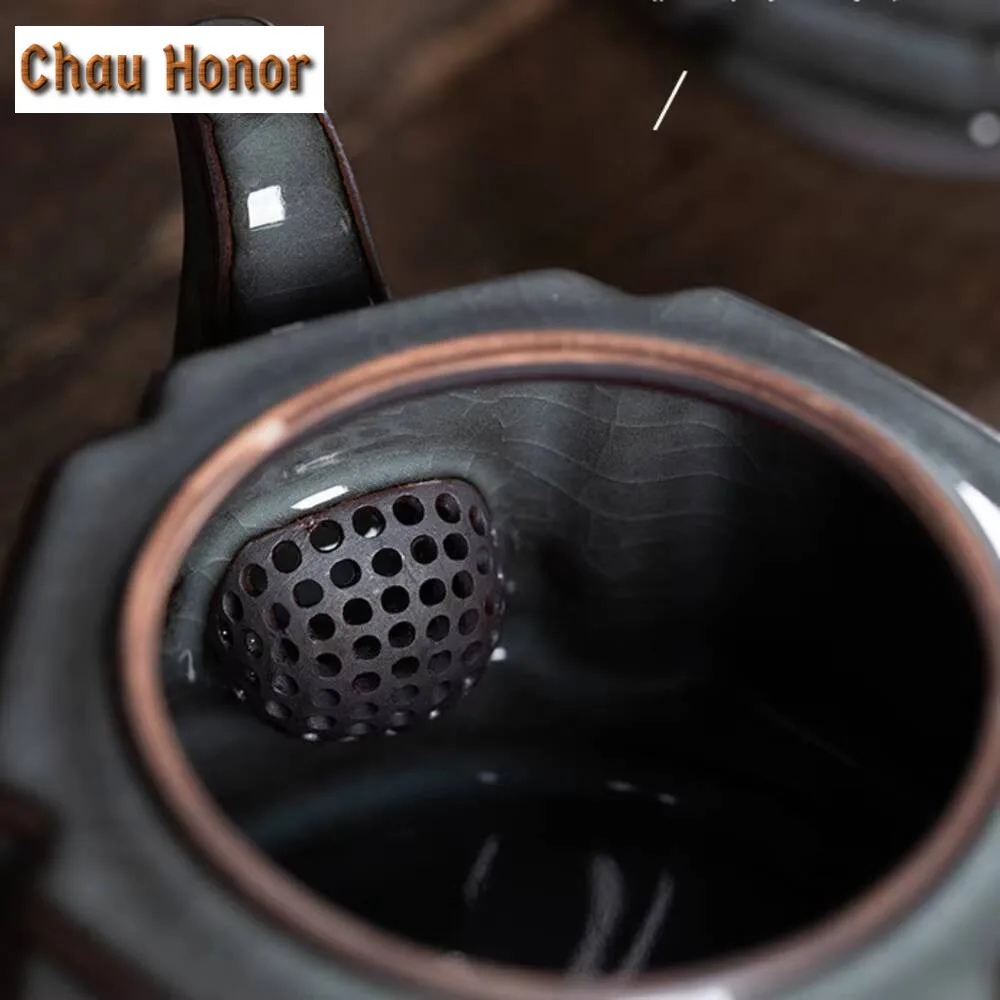265ML Handmade Iron Tire Celadon Teapot Vintage Ice Cracking Glaze Pot Chinese Tea Brewing Kettle Teaset Collection Gift Box