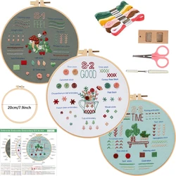 Beginner's Embroidery Kit Deluxe: Complete Stamped Cross Stitch & Tool Set - 3 Pack - With 1 hoop (Set D)