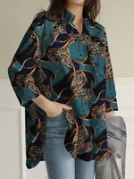 Vintage Oversize Shirt Spring Summer Long Sleeve V Neck Loose Blouse Elegant Harajuku Chic Split Tops Office Lady Tunics 2022 - Image 2