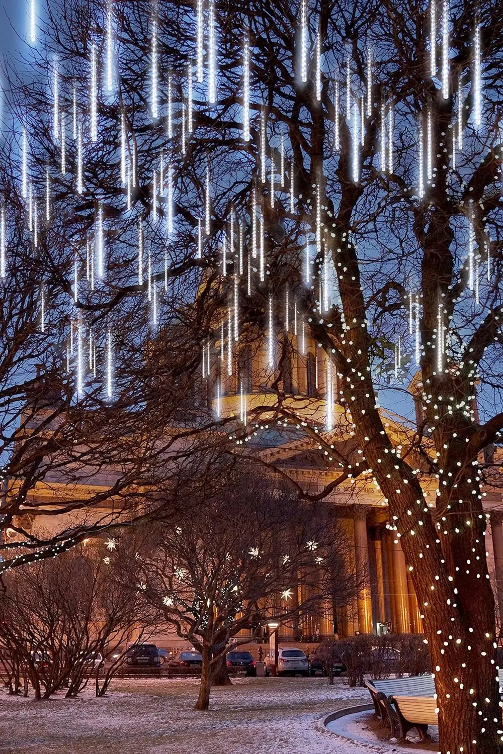 LED Meteor Shower Rain Tube Snowfall Light 20cm Outdoor Lighting Garden Tree Decor Wedding Christmas 8 Poles/string 80leds-white