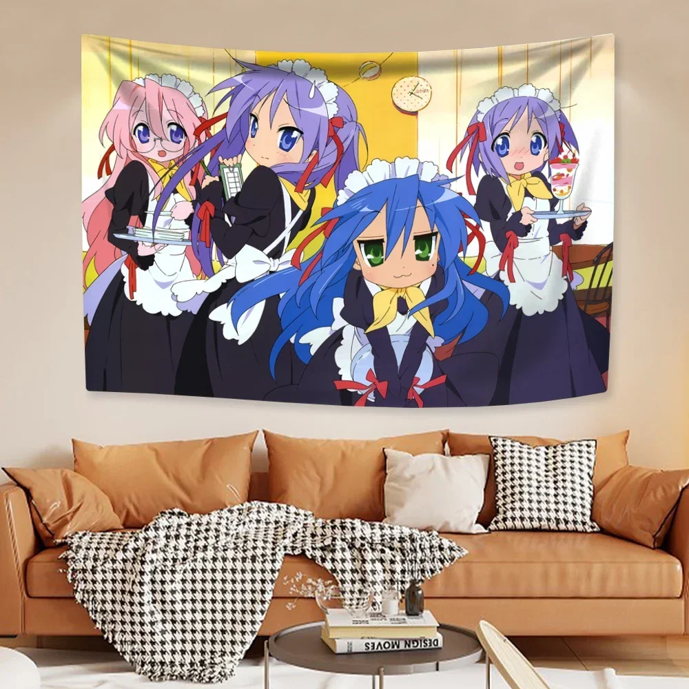 VIKAMA Lucky Star Full Cast Wandteppich im Otaku-Kawaii-Design, perfekt für mädchenhafte Dekoration, Schlafzimmer-Wandgestaltung und Fotohintergründe – Detail 5