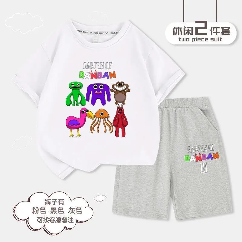 

Garten of Banban Short-sleeved Sports Shorts Set for Children, Medium and Large Children, Summer Casual T-shirt Two-piece Set