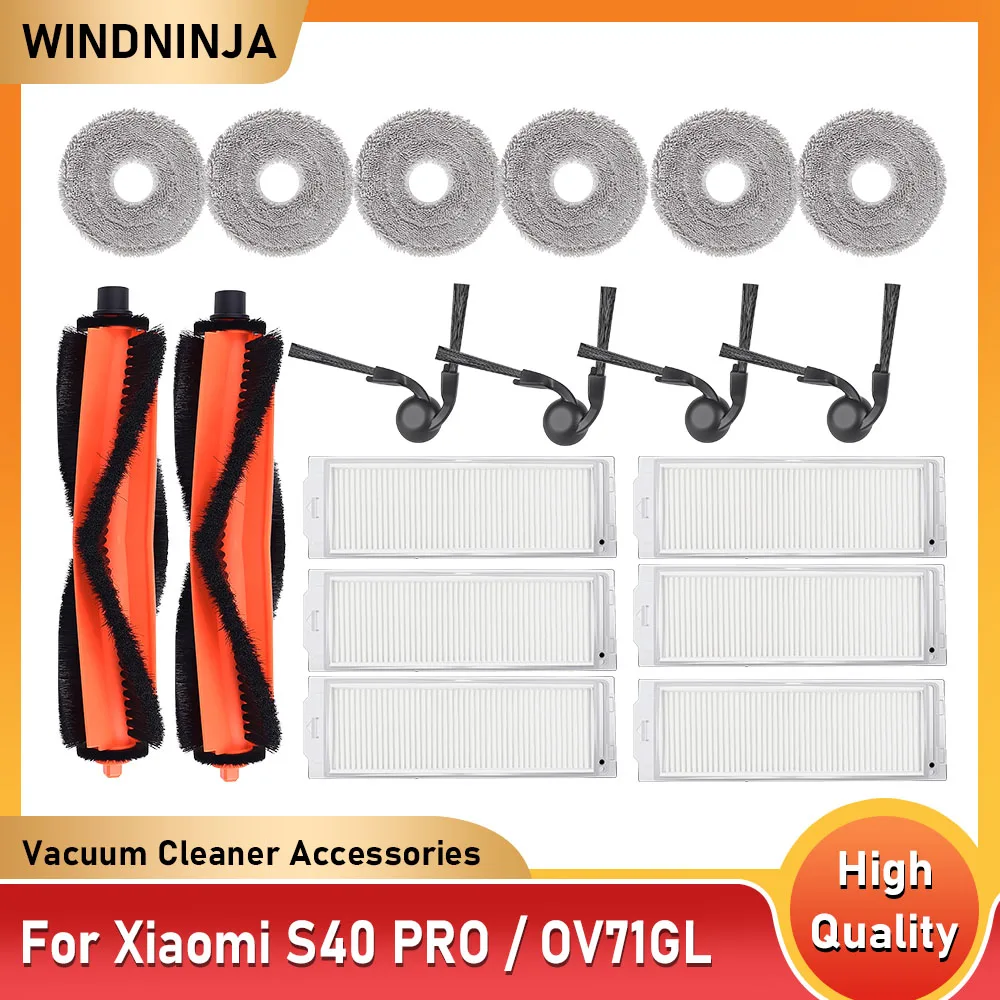 Komplettes Ersatzteilpaket für Xiaomi S40 PRO / OV71GL Roboter-Staubsauger Wischmopp Hauptbürste Seitenbürsten Staubbeutel Waschbarer Filter
