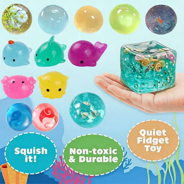 NOUVEAU Blocs anti-stress Squishy Ocean Cube, jouets sensoriels doux à remontée lente, cubes anti-stress pour l'autisme et l'anxiété, jouets Fidget, cadeau pour adultes 1