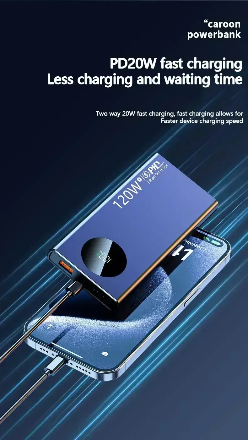 120W 50000mAh High Capacity Power Bank Fast Charging Powerbank Portable Battery Charger For iPhone Samsung Huawei NEW