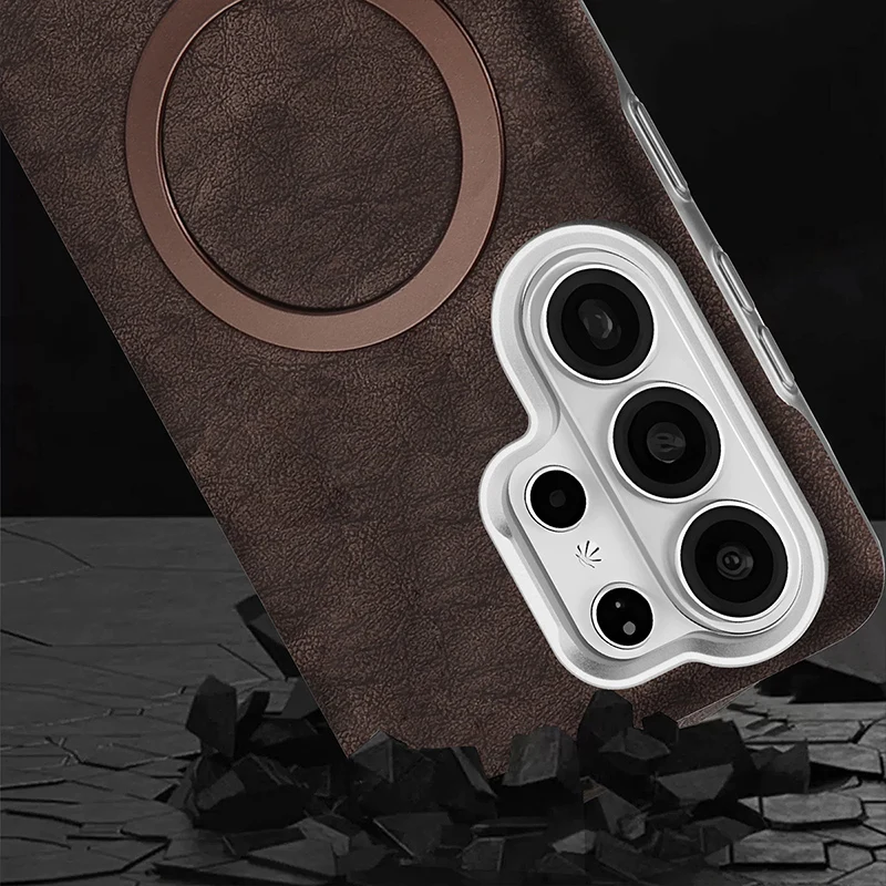 Leather Magnetic Protective Phone Case with Electroplated Finish