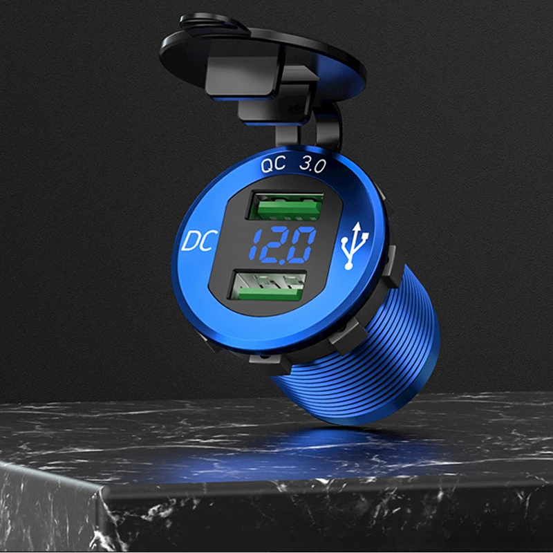 

12/24V QC3.0 USB Intelligent Quick Charger Power Socket Adapter Dual Support with Touch Switch Aluminum Metal Universal For BMW