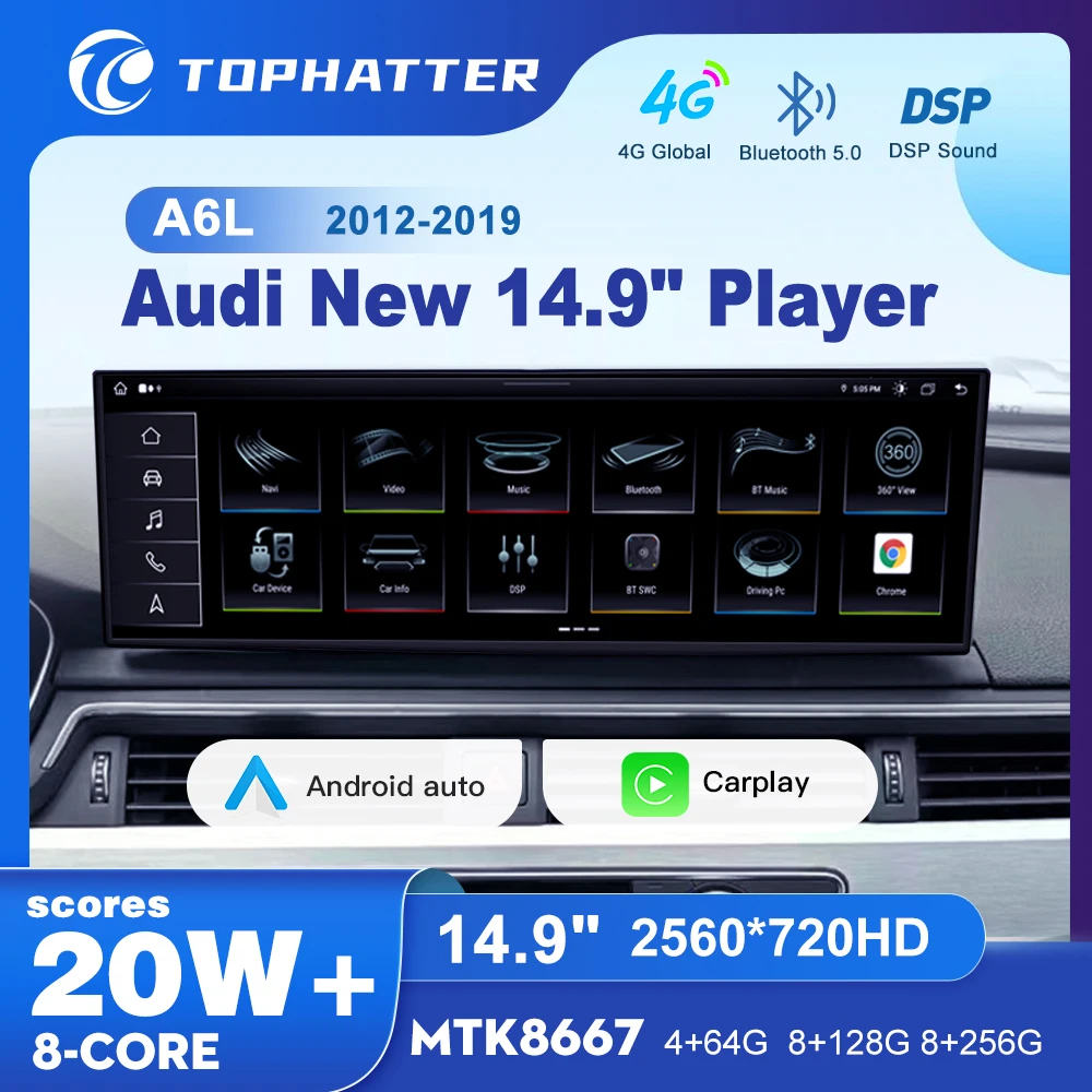 

14.9 Inch Android 13 Wireless Car Radio Player For Audi A6L 2012~2019 Car Radio Player Central Multimedia Display Screen