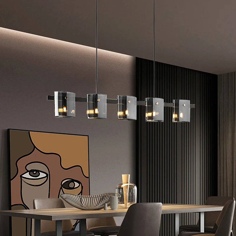 

2022 New Modern LED Luxury Pendant Light Amber Soot Glass Pendant Lighting Restaurant Lighting Fixtures