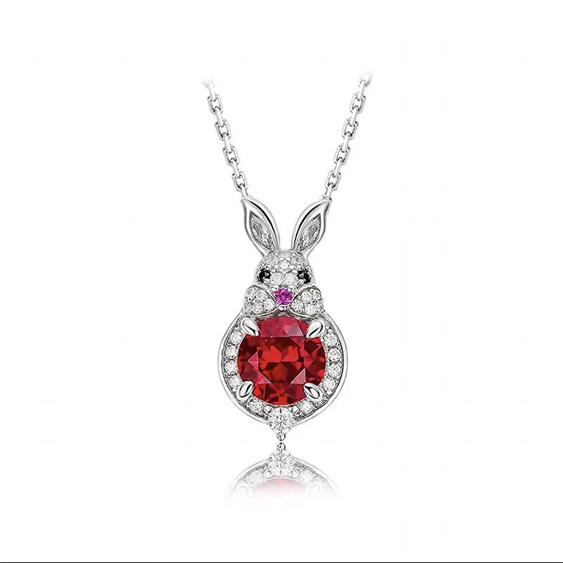 

Серебряное Ожерелье S925 пробы, подвеска в виде кролика, голубя, кровь, красный Высокоуглеродистый бриллиант, полностью Алмазное ожерелье, ювелирные изделия