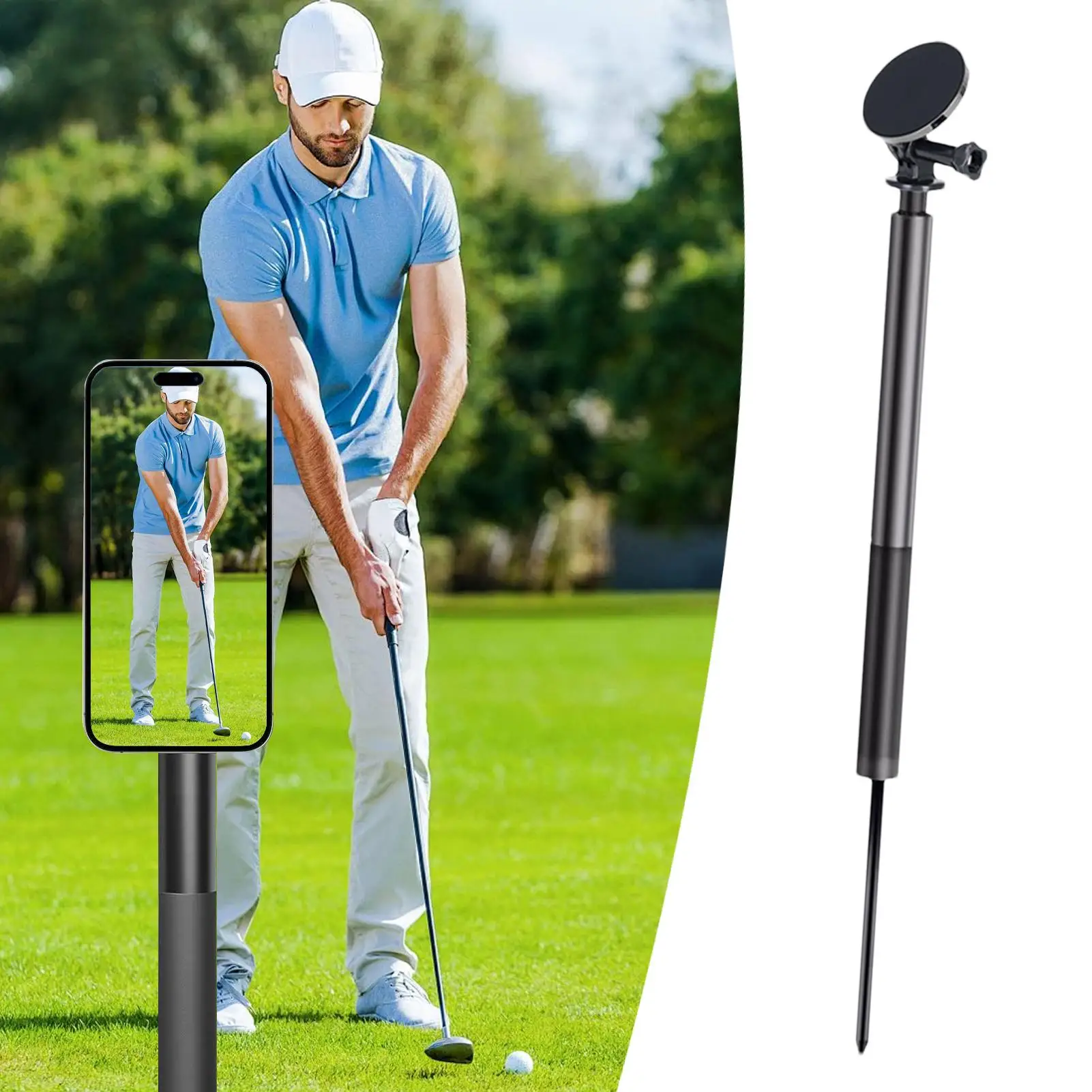Golf Phone Tripod Golf Recording Stick Magnetic Mobile Mount Adjustable Height Extendable 360 Degree Rotate for Travel Vlogging