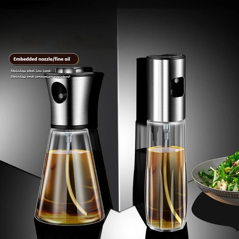 Oil Spray Bottle 100ml/200ml Stainless Steel Oil Spray Bottle Glass Reusable Dispenser For Kitchen Cooking