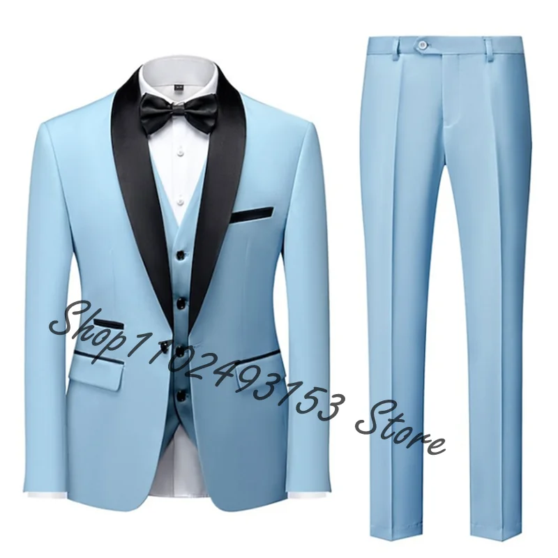 Elegant Formal 3 Piece Suits For Men Wedding Tuxedos Shawl Lapel Groomsmen Male Suits Business Party Prom Blazer Costume Homme