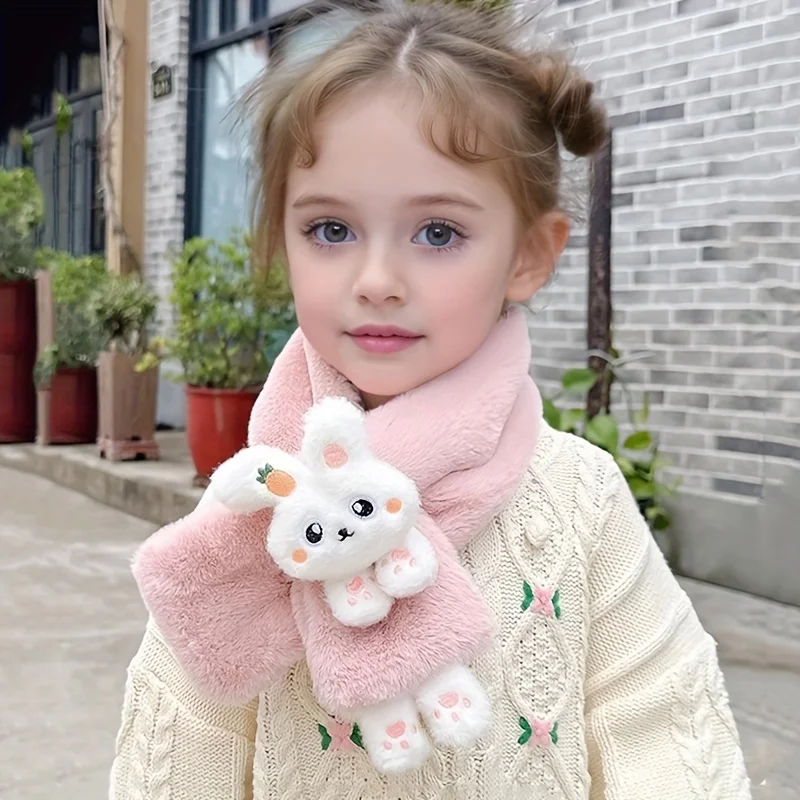 Kids Scarf Cartoon Bunny Design Thickened Acrylic Knit Warm Winter Accessory for Girls 2-10 Years Cute Style 1pc children scarf