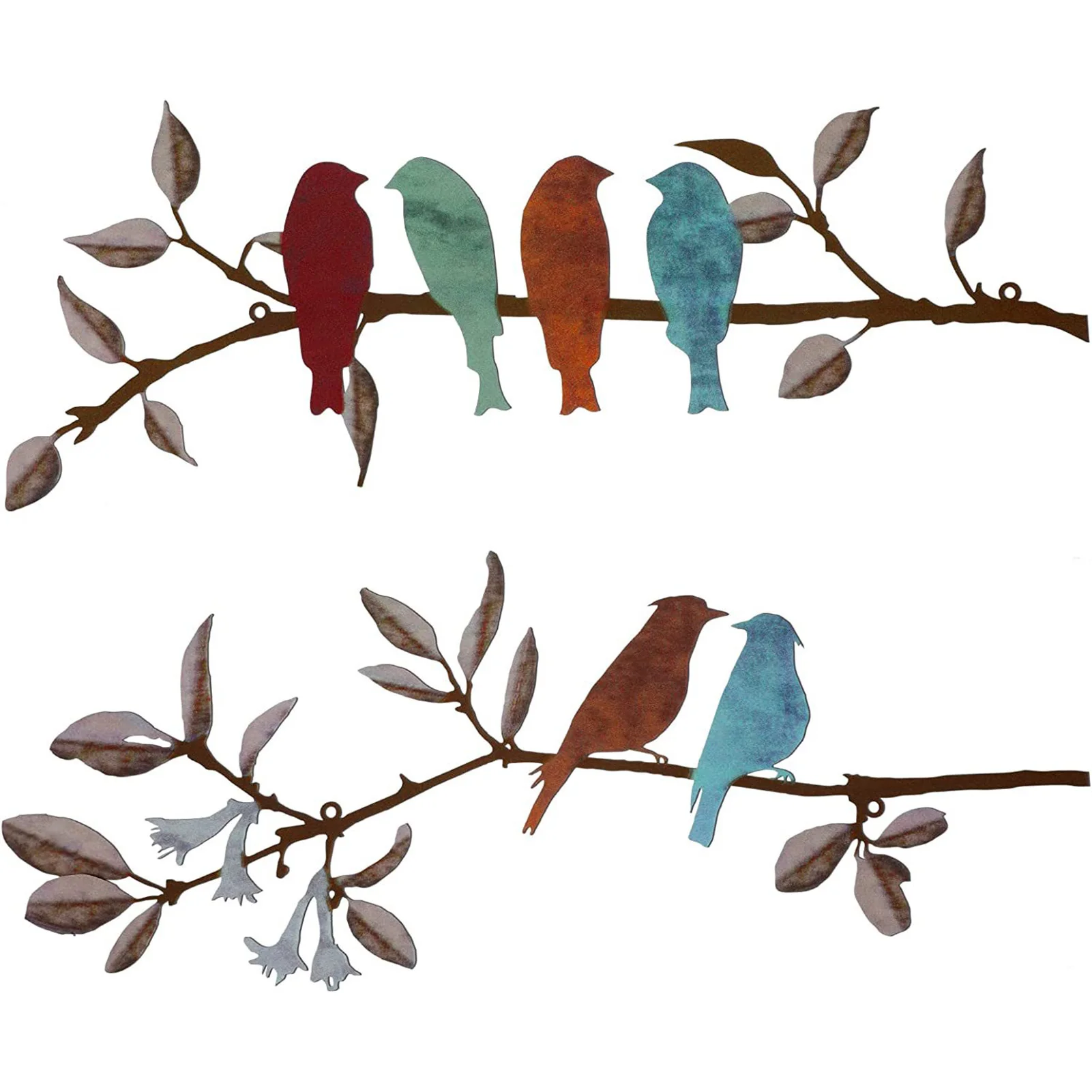 

Metal Birds Wall Art Hanging Decor Metal Wall Decor Birds on Branch Iron Scroll Sculptures for Balcony Garden Indoor