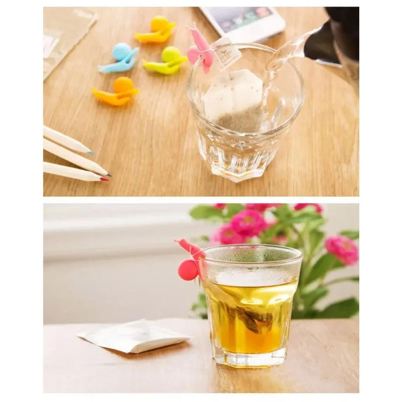5PCS Snail Shape Silicone Tea Bag Holder Disposable Tea Bag Cup Rim Hanging Clip