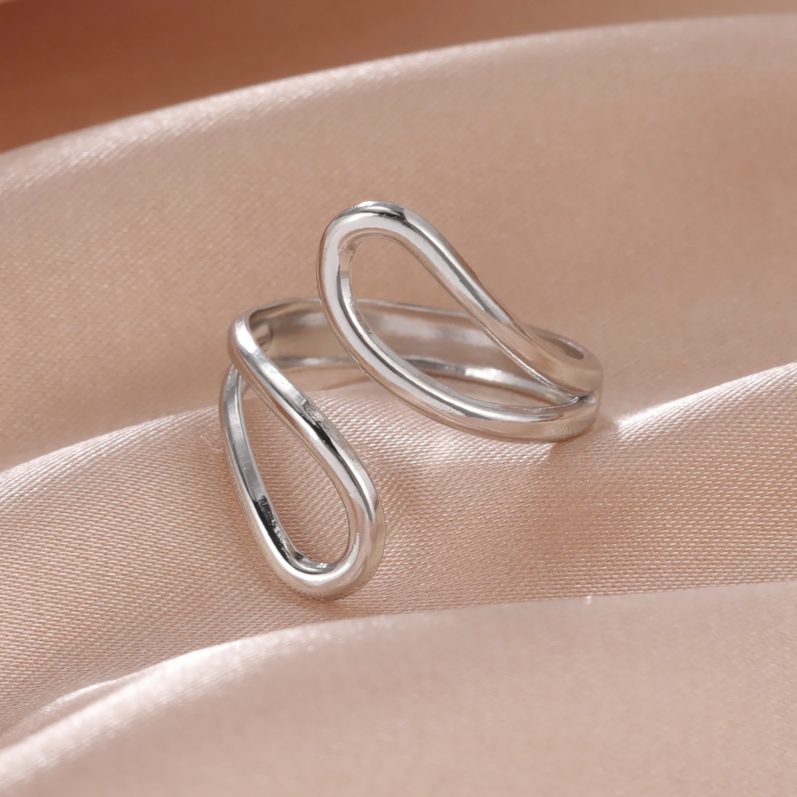 Stainless Steel Geometric Heart Adjustable Open Ring - Fashion Jewelry Gift