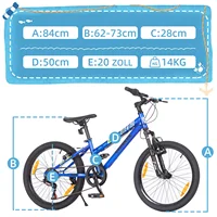 VTT enfant 20 pouces, capacité de charge jusqu'à 120 kg, Shimano 6 vitesses 6