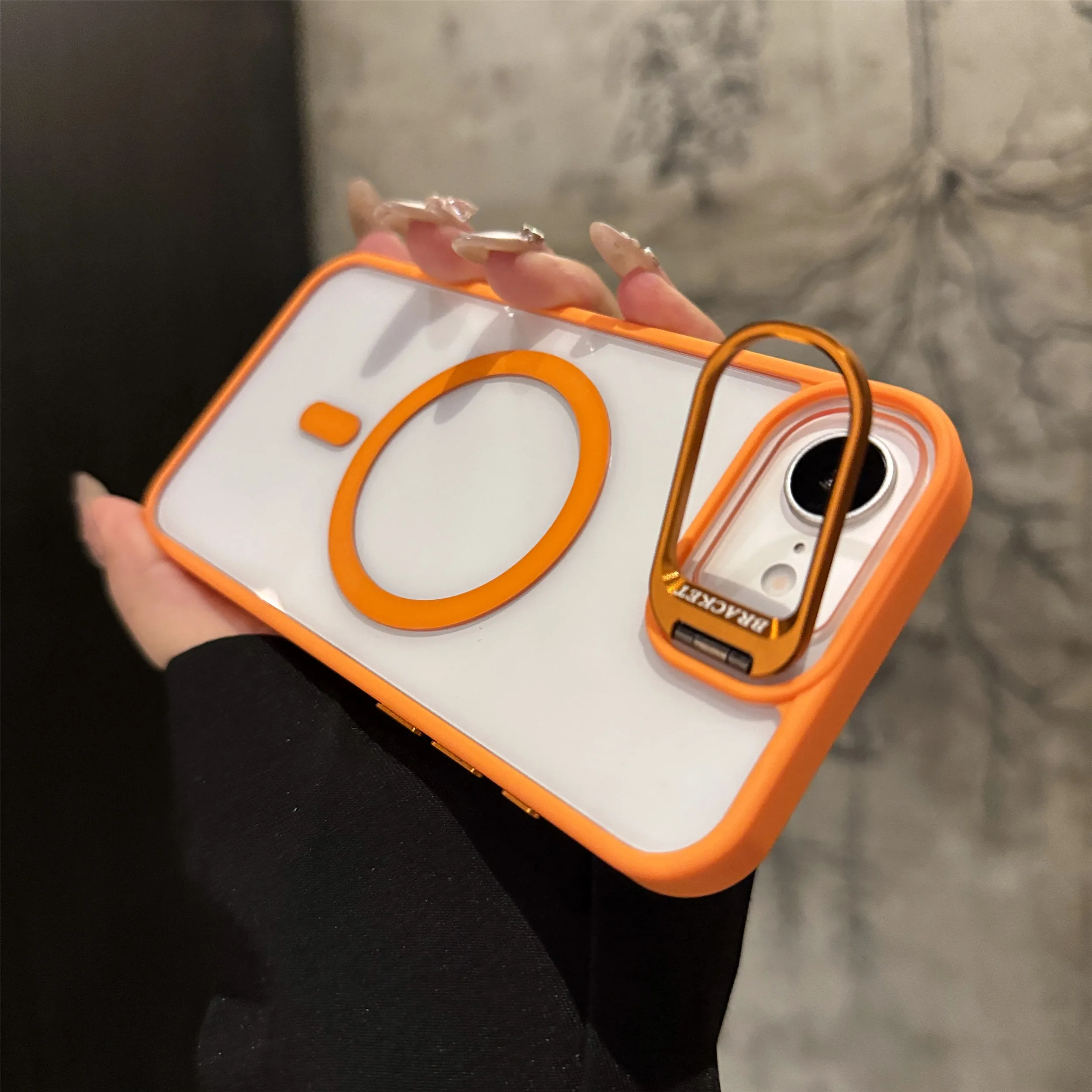 Magnetic Metal Ring Holder Case with Clear Lens Protection and Hard Back Cover