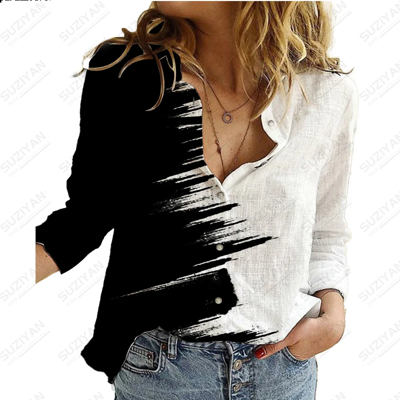 Женская рубашка-поло с длинным рукавом, повседневный однобортный Кардиган с градиентными контрастными 3D принтами, весна 2023