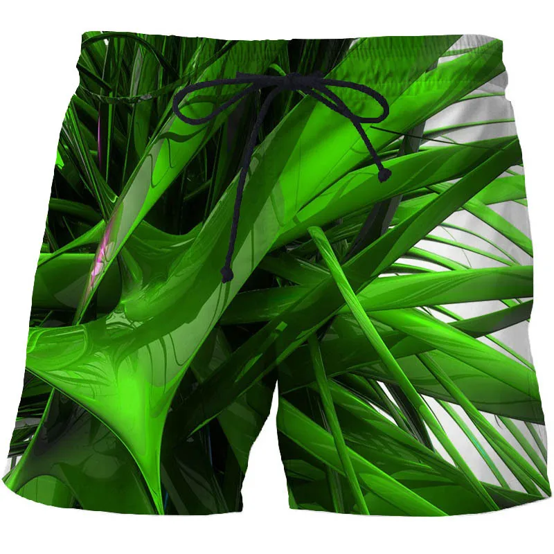 

2022 New Men Summer Couples Green Leaf 3D Print Plunge Swim Casual Holiday Swimming Beach Shorts mens clothing board shorts