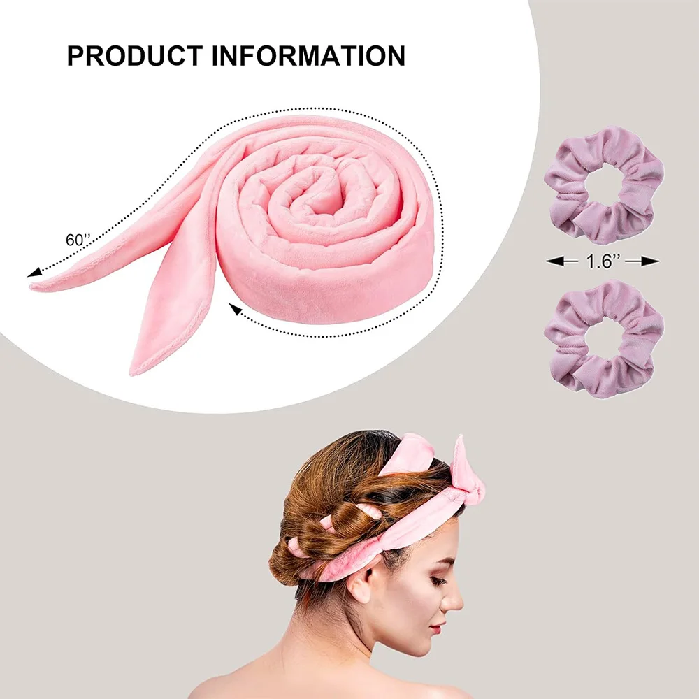 3pcs Satin Heatless Curling Set Extra Long Heatless Velour Curling Rod Headband Women No Heat Soft Cotton Ribbon Kit