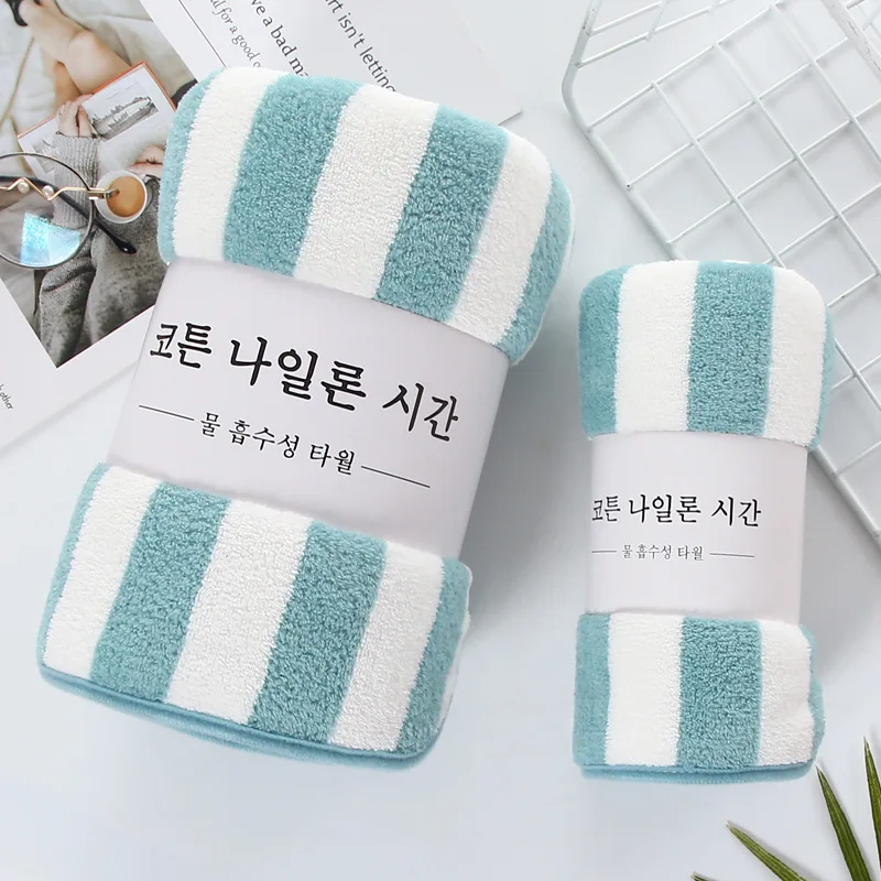 35x75cm Bath Towel Coral Fleece Microfiber Striped Absorbent Face Hand Bathroom Towel