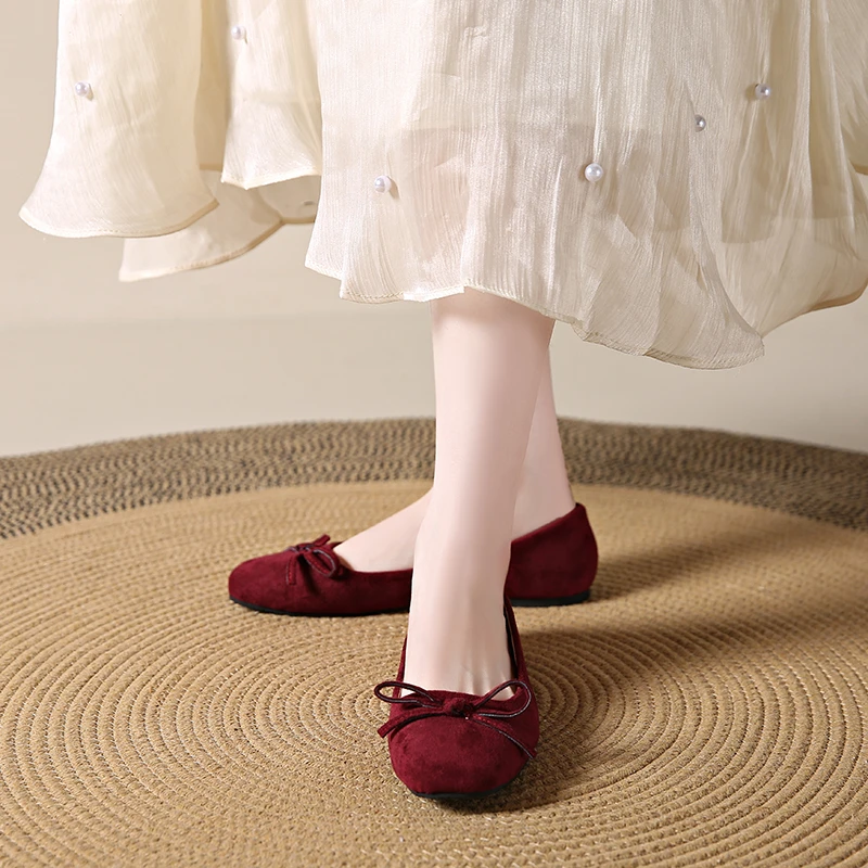 Aphixta Classic Suede Soft Sole Shallow Woman Shoe Yellow Loafers Spring Woman Fashion Shoes Sweet Bow Flat With Shoes For Woman