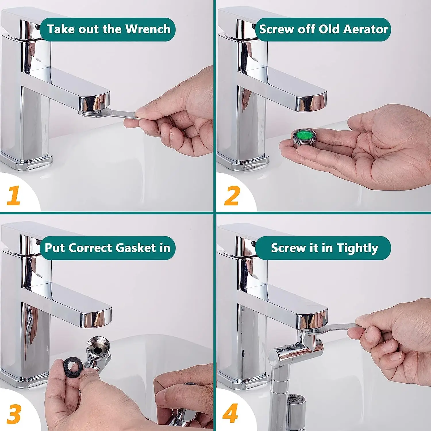 Universal 1080° Rotate Metal Filtered Kitchen Faucet Extender with Filter Swivel Bubbler Nozzle Sprayer 2 Modes Faucet Extension 6