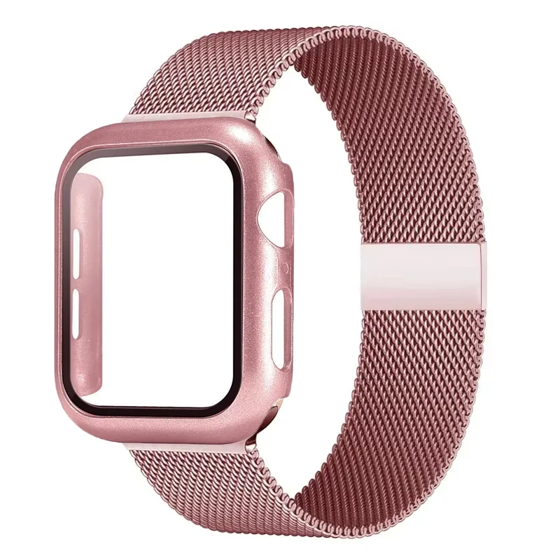 Sleek Milanese Loop Apple Watch Band with Tempered Glass Cover