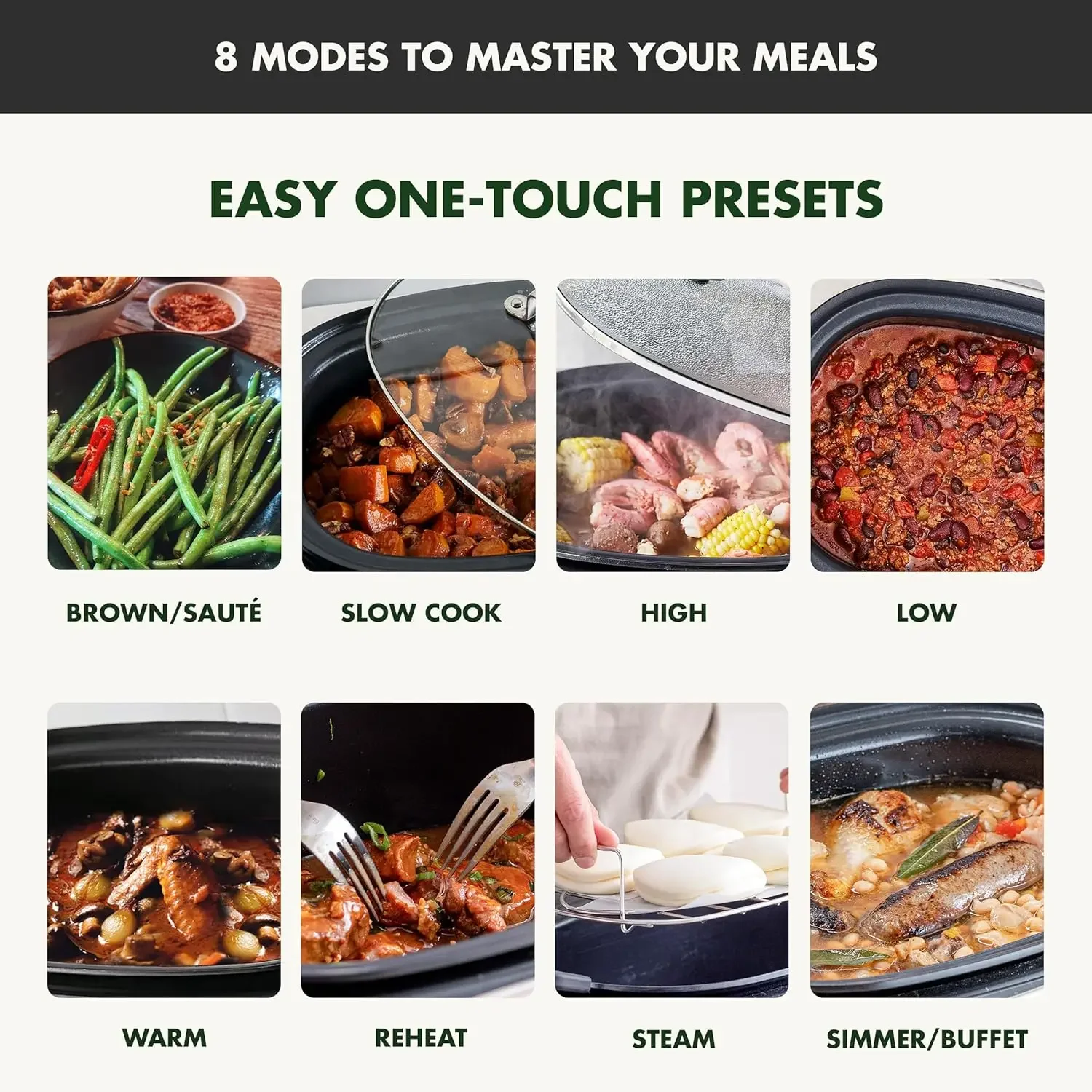 Elite 8 - in -1 Programmable 6QT Electric Slow Cooker, Dishwasher Safe Lid & Removable Crock, PFAS-Free Healthy Ceramic Nonstick 3