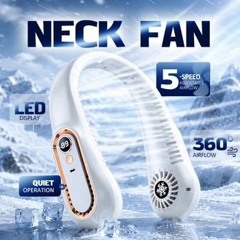 Portable Neck Fan, 5 Speeds, LED Screen, 360° Cooling, Quiet Wearable USB Fan for Travel Home Office 1
