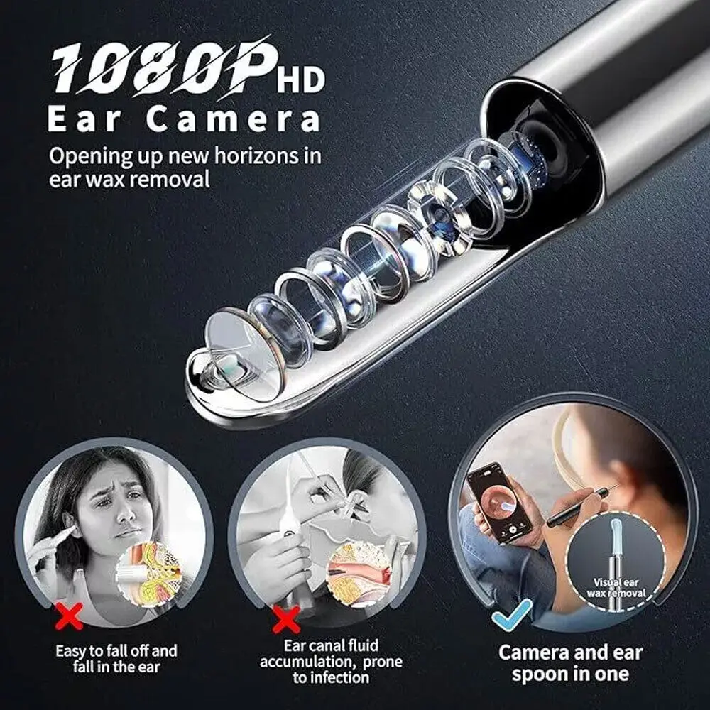 Wireless Wax Remover, Camera HD Ear Endoscope Spoon Pick Cleaning Tools Kit 6