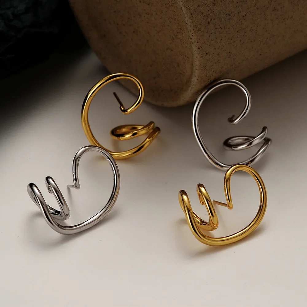 

Youth of Vigor Abstract Wire Pattern Solid 925 Silver Piercing Earrings 18K Gold Polished Ear Studs E1029