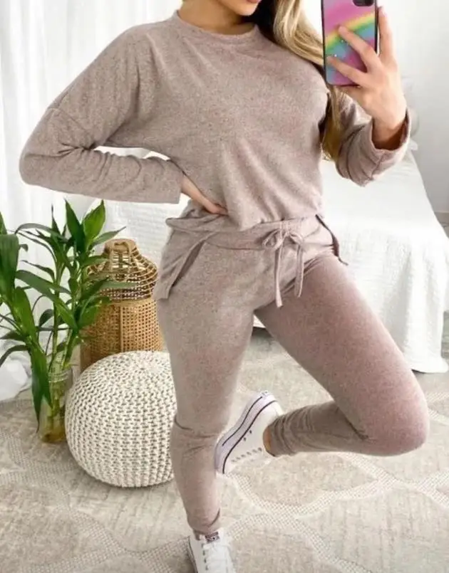 Two Piece Sets for Women Long Sleeve Top & Drawstring Pants Set 2023 Autumn Winter Spring New Fashion Casual Women Tracksuit