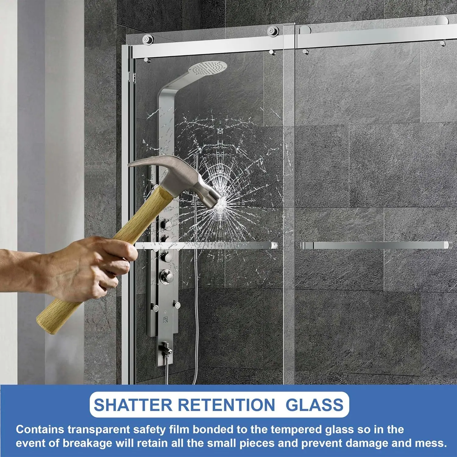 Woodbridge Frameless Sliding Shower Door, 56"" - 60"" Width, 76"" Height, 3/8"" (10 Mm) Clear Tempered Glass With Shatter 3