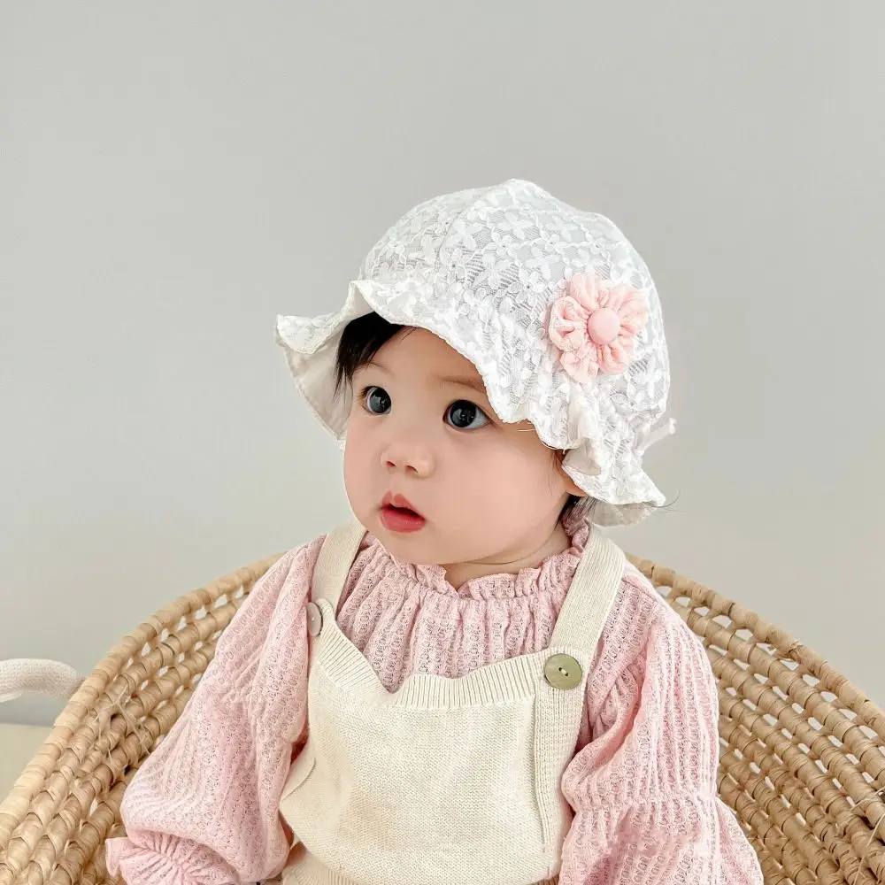 Fashion Lace Ruffle Newborn Sun Hat Princess Sunscreen Infant Bucket Hat Sweet Cute Baby Fisherman Hat Beach