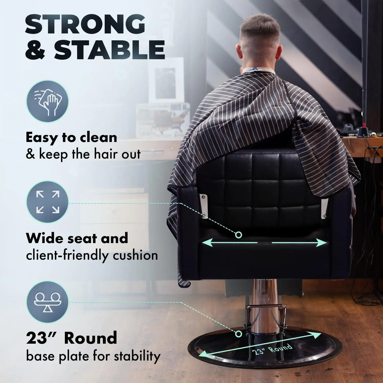 Buy-Rite Icon Styling Chair for Professional Salons and Barbers, Black Modern Hair Stylist Chair - Wide Seat, Quilted Design, St