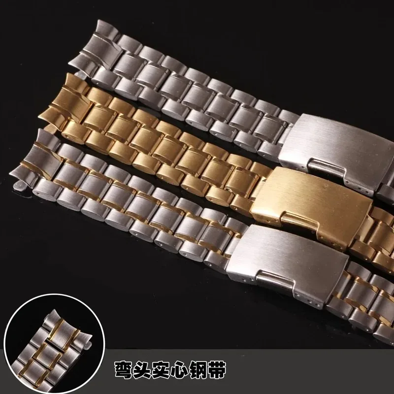 Premium 316L Stainless Steel Curved End Watch Strap with Folding Buckle and Tool
