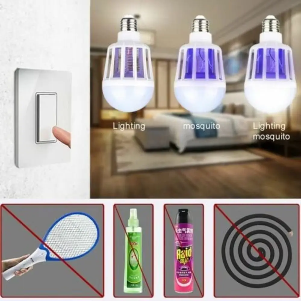 2 in 1 LED 모기 킬러 전구 플러그인 램프 홀더 포함 모기 퇴치 램프 에너지 절약 360도 벌레 포획 조명