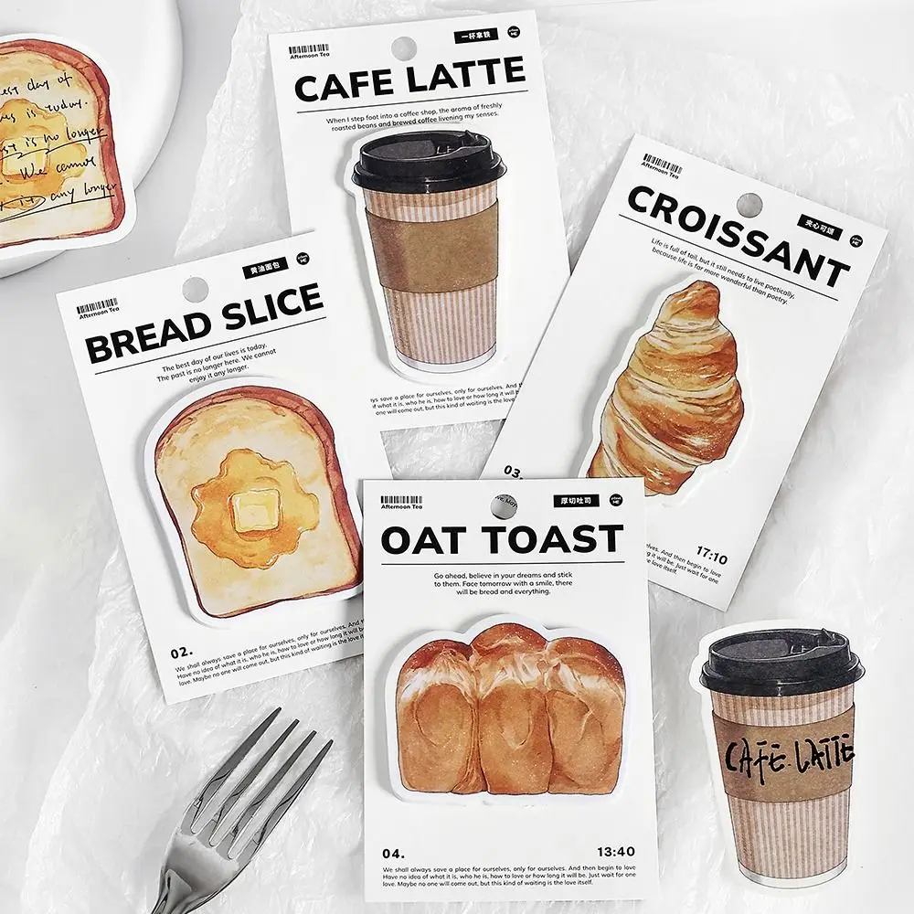 

30 Sheets Cartoon Sticky Notes Kawaii bread toast coffee Memo Pads Sticker Student Gifts Stationery School Office Supplies