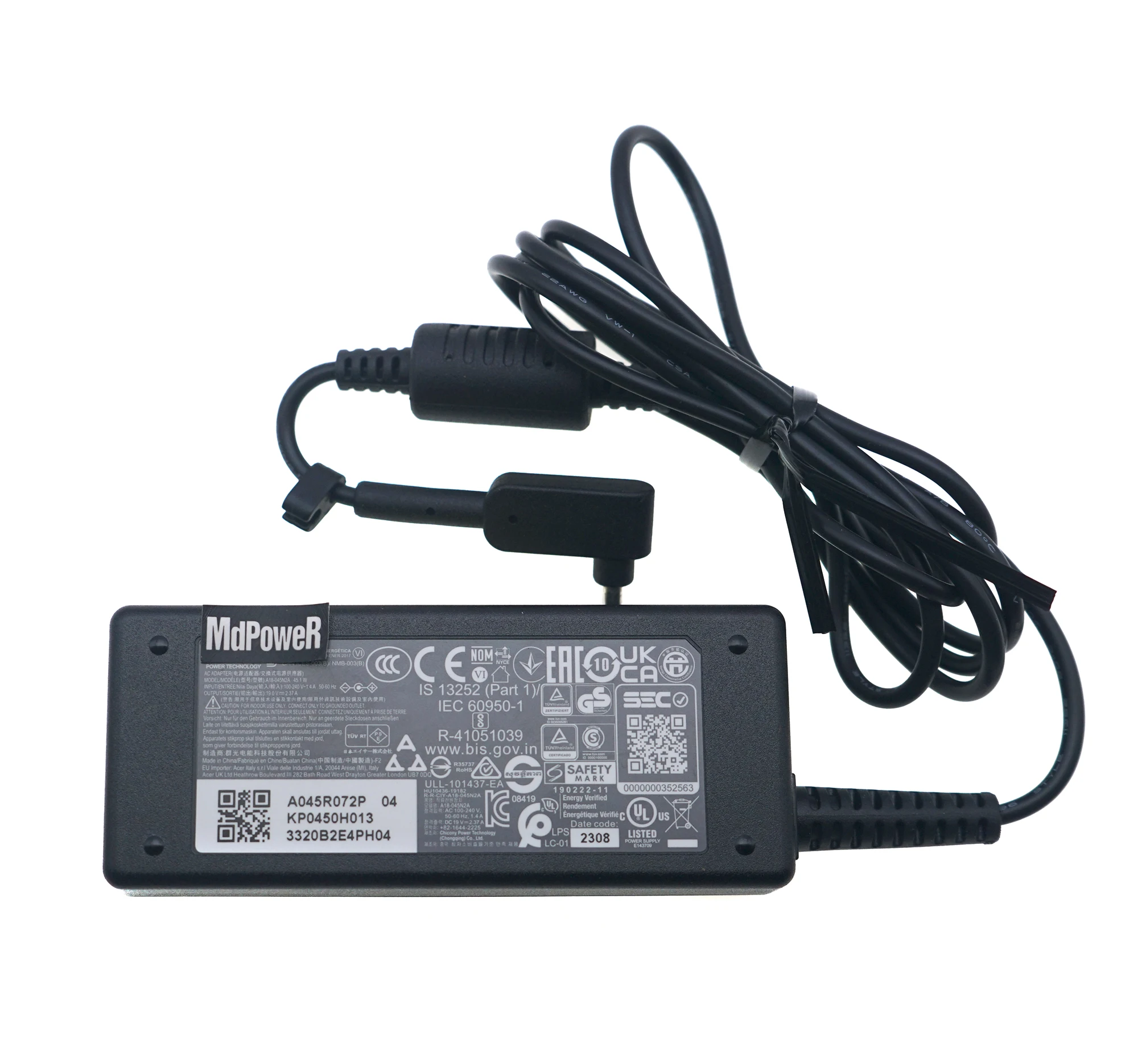 Acer 전원 공급 장치 PA-1450-26 A13-045N2A 용 Chicony A18-045N2A A045R072P 19V 2.37A 45W 3.0x1.0mm 노트북 AC 어댑터