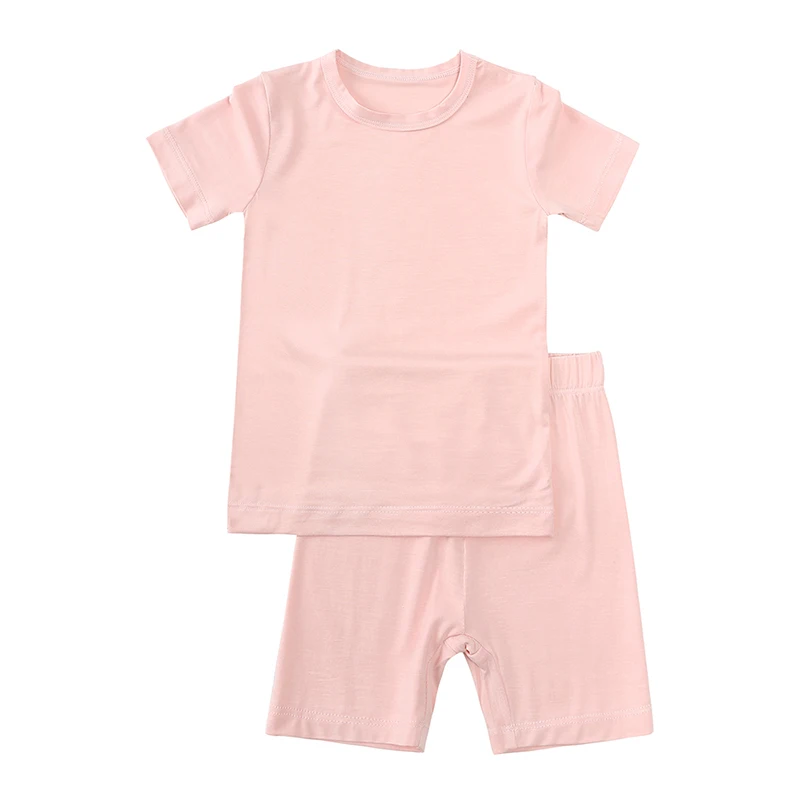 2024 Bamboo Fiber Toddler Kids Pajamas Clothes Solid Hight Elasticity Breathable Sleepwear Set For 9M-7T Boy Girl Loungewear