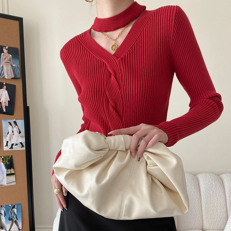 

Женский свитер с французским узелком, свитер с воротником-стойкой, базовый дизайн, весна-осень