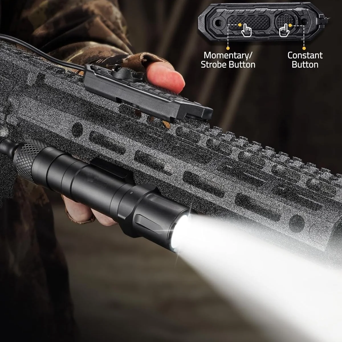 Rechargeable Tactical Flashlight for Rifles with Remote Switch